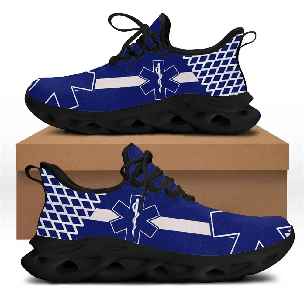 Sneakers Clipart Paramedic EMT EMS Pattern Women Platform Sneakers Breathable Lace up Flat Shoes for Ladies Light Comfort Zapatos