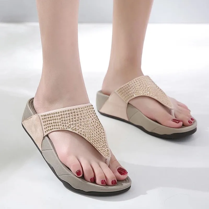 Purpdrank - New Women Summer Flat Platform Shoes  Outside Slippers Fashion Crystal Silver Flip Flops Flip Flops Cover Toes
