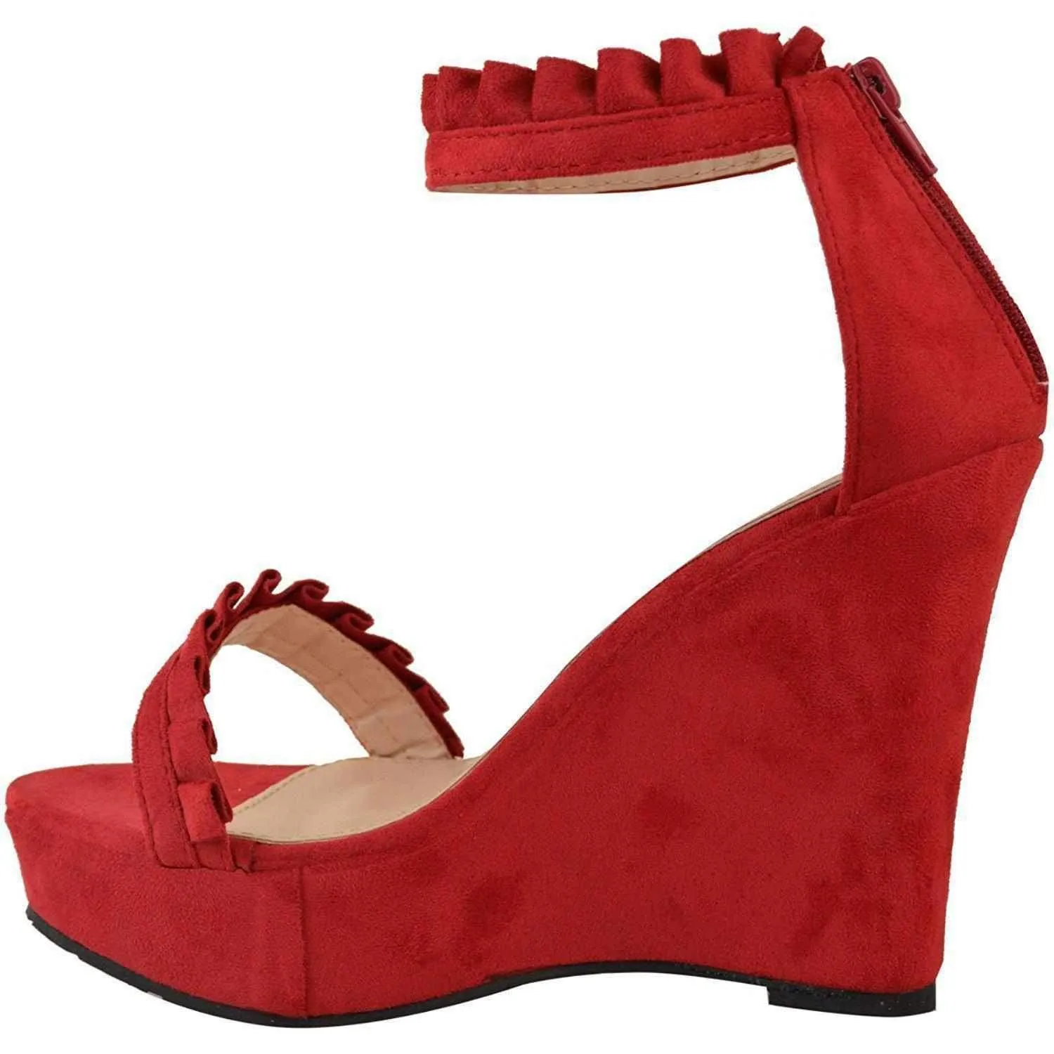 International Concepts Sandals Sexy Red Faux Suede Ruffled High Heel Platform Wedge Wedding Sandals