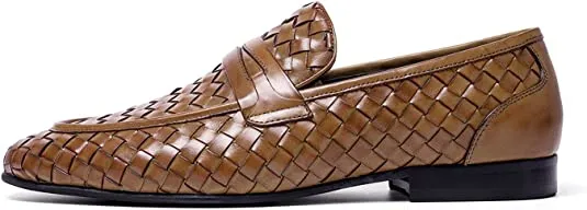 Men's Woven Penny Loafers Brown Black Big Size Work Boots