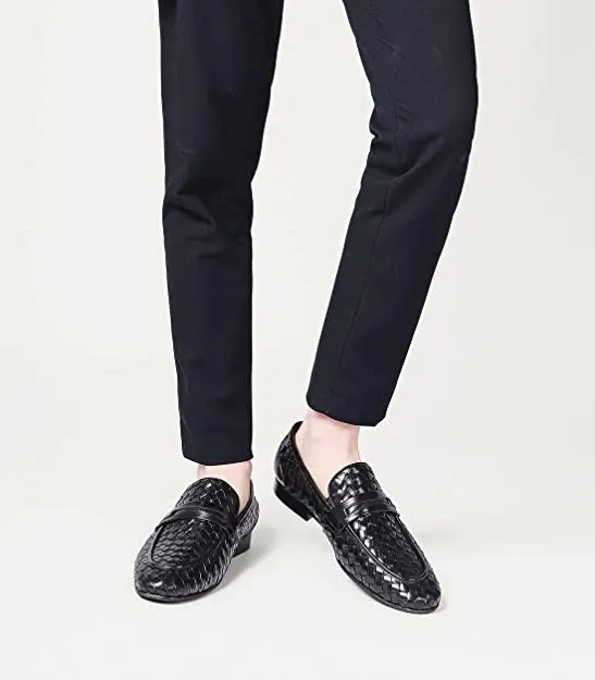 Men's Woven Penny Loafers Brown Black Lightweight Work Boots Steel Toe