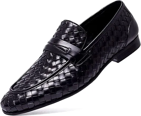 Men's Woven Penny Loafers Brown Black Cushion Sole Work Boots