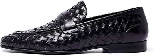 Best Square Toe Work Boots Men's Woven Penny Loafers Brown Black