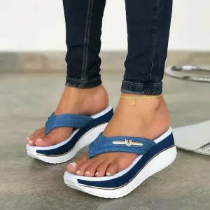 Purpdrank - Women's Sandals Slippers Flip-Flops Platform Sandals Flip-Flops Plus Size Outdoor Daily Beach Summer Platform Open Toe Casual Minimalism Canvas Loafer Solid Color White Red Blue Water Friendly Flip Flops