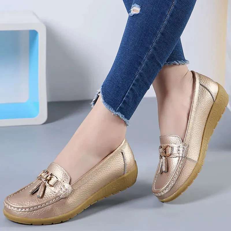 Women's Shoes With Low Heels Loafers Slip On Casual PU Leather Shoes Tan Slip On Loafers