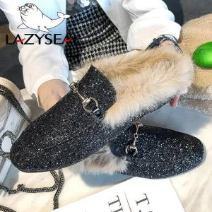 Real Animal Fur Slippers Women Shoes Glass Slippers Shoes