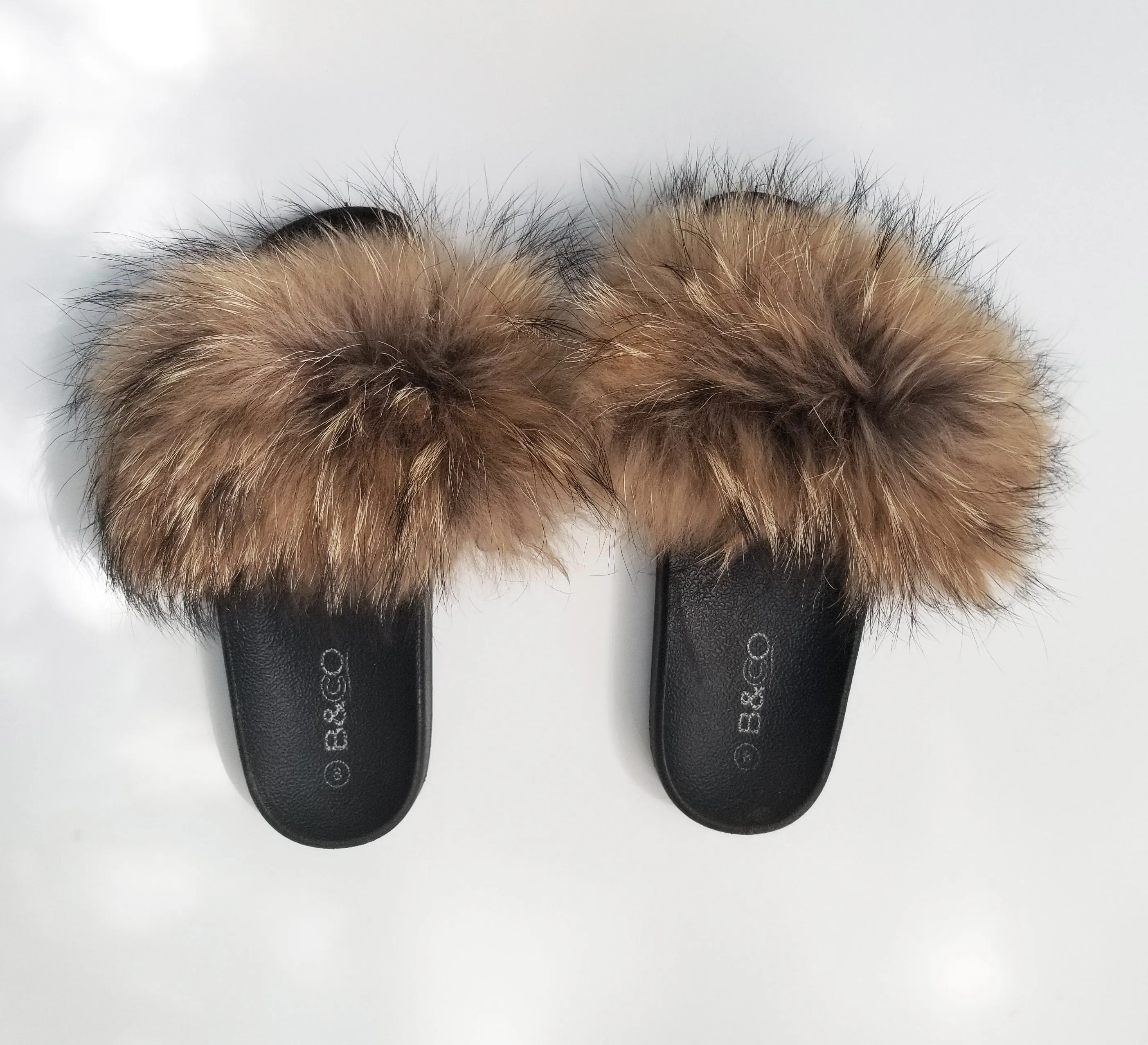 Double Strap Slides Real Fur for Slippers, Raccoon Fur Pieces, Pair of Raccoon Fur Trim, Raccoon Fur for Sandals, Fluffy Fur Slides, Fur Slippers, Fur Shoes