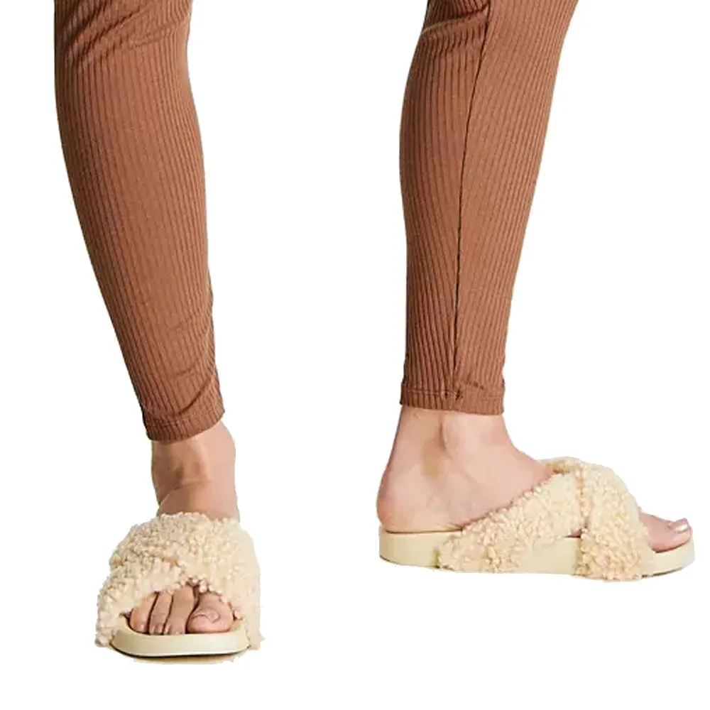 Women's Wide Fit sliders Slippers,Cream Sheepskin Boot Slippers