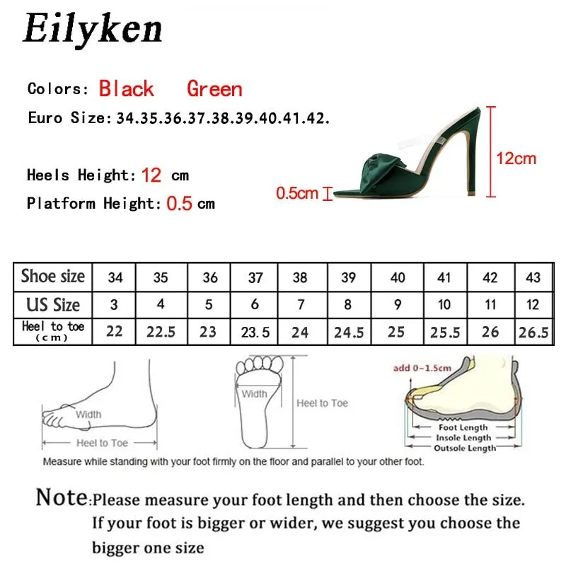Eilyken Silk Butterfly-knot Slippers Mule High Heels Women Sandals Flip Flops Pointed toe Strappy Slides Party Shoes Slippers Air Max