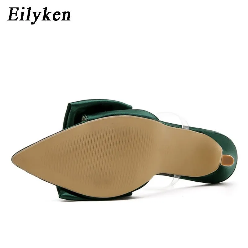 Other Words For Slippers Eilyken Silk Butterfly-knot Slippers Mule High Heels Women Sandals Flip Flops Pointed toe Strappy Slides Party Shoes