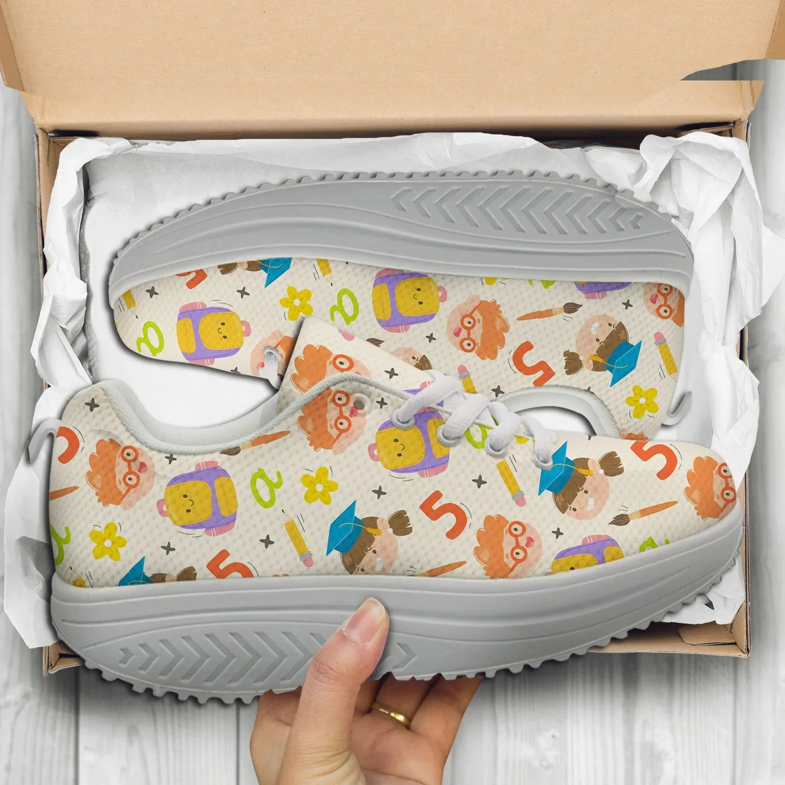 INSTANTARTS Teachers Day Gift Women's Shake Shose Cartoon Digital Printing Girls' Height Increasing Shoes School Shoes Zapatos Sneakers For Casual Wear