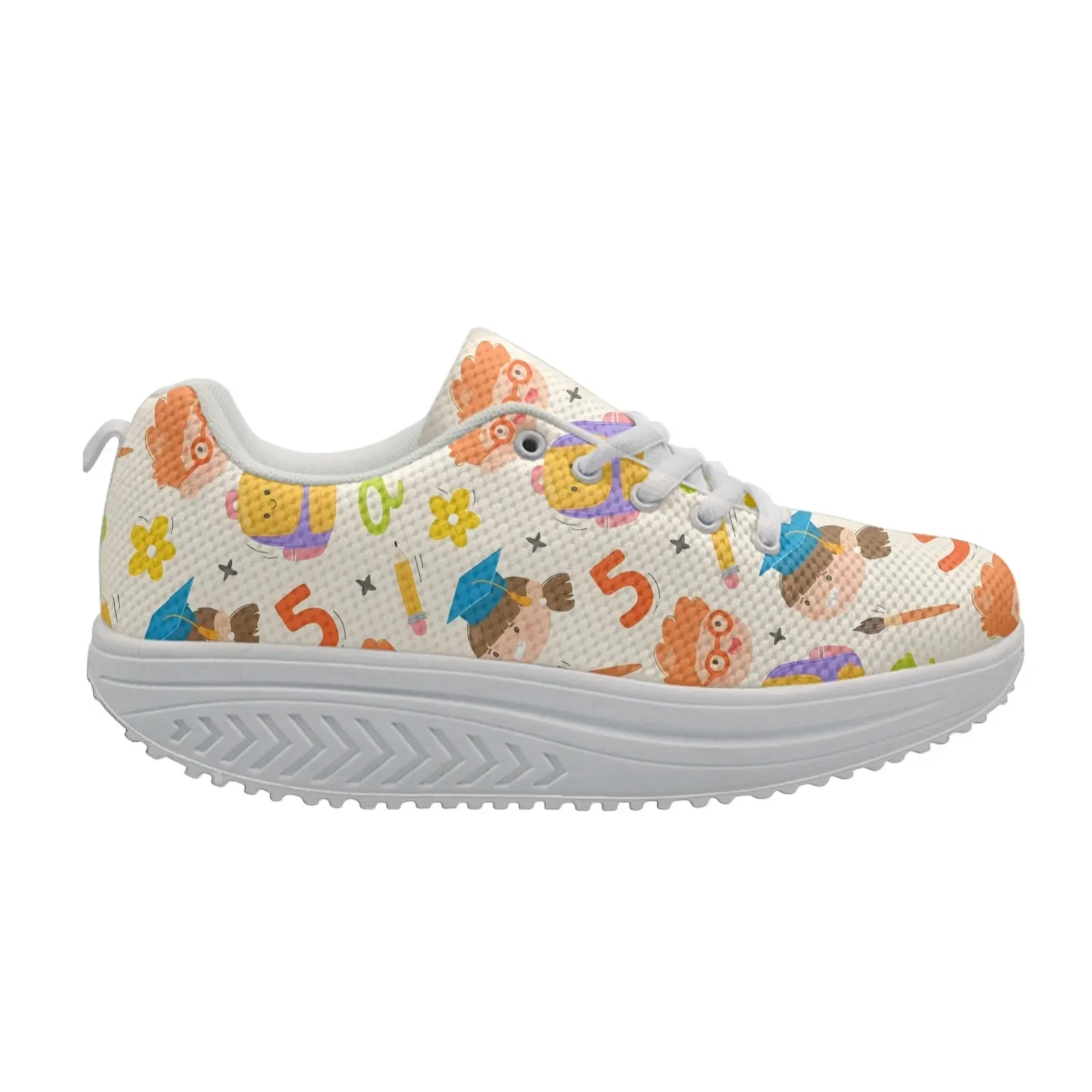 INSTANTARTS Teachers Day Gift Women's Shake Shose Cartoon Digital Printing Girls' Height Increasing Shoes School Shoes Zapatos Sneakers With Star On Side