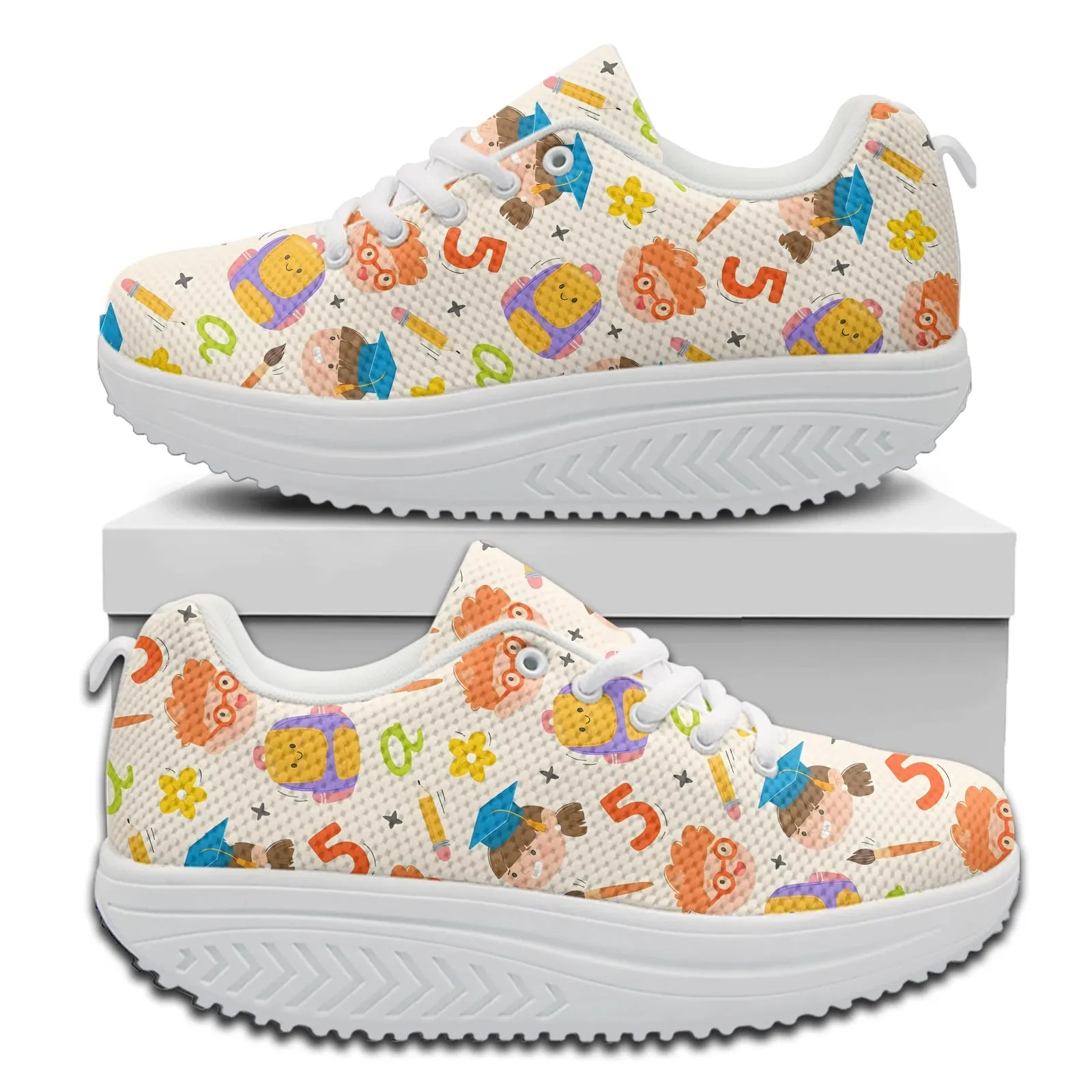 INSTANTARTS Teachers Day Gift Women's Shake Shose Cartoon Digital Printing Girls' Height Increasing Shoes School Shoes Zapatos To Future Sneakers