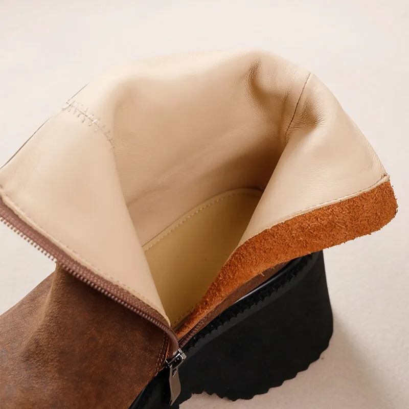 Billy Low Top Oxfords Retro Boots For Women Leather Platform Boots Hand Painted Flower Decoration Coffee/Black