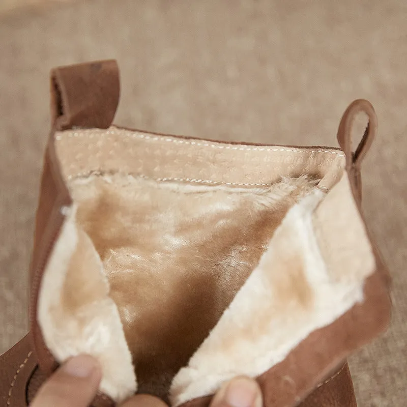 Oxfords Word Of The Year Retro Cowhide Chunky Martin Boots Women Comfy Zip Walking Boots Gray/Apricot