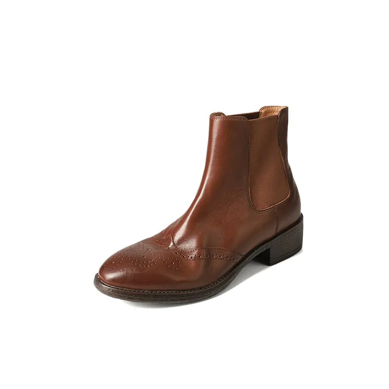 Retro Full Grain Leather Chelsea Boots Brogue Detailing Wear Resistant Anti Slip Sole Black/Coffee Born Oxford Shoes