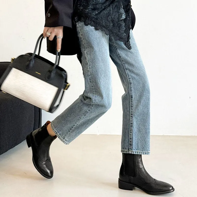 Retro Full Grain Leather Chelsea Boots Brogue Detailing Wear Resistant Anti Slip Sole Black/Coffee Rockport Suede Oxfords