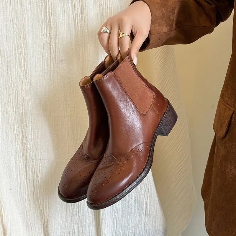 Retro Full Grain Leather Chelsea Boots Brogue Detailing Wear Resistant Anti Slip Sole Black/Coffee Zerøgrand Meritt Wingtip Oxfords