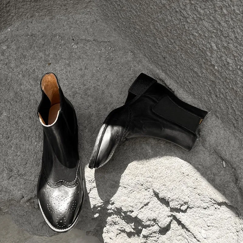 Oxfords With Rubber Soles Retro Full Grain Leather Chelsea Boots Brogue Detailing Wear Resistant Anti Slip Sole Black/Coffee