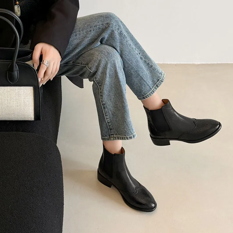 Johnston & Murphy Braydon Plain Toe Oxfords Retro Full Grain Leather Chelsea Boots Brogue Detailing Wear Resistant Anti Slip Sole Black/Coffee