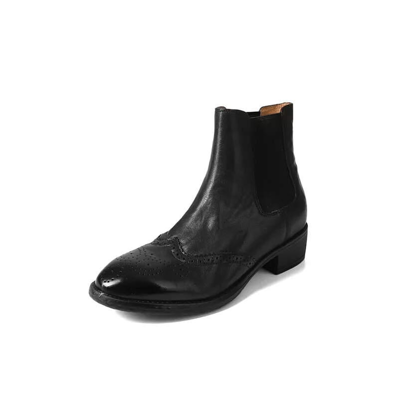 Synchro Oxford Dress Sneakers Retro Full Grain Leather Chelsea Boots Brogue Detailing Wear Resistant Anti Slip Sole Black/Coffee