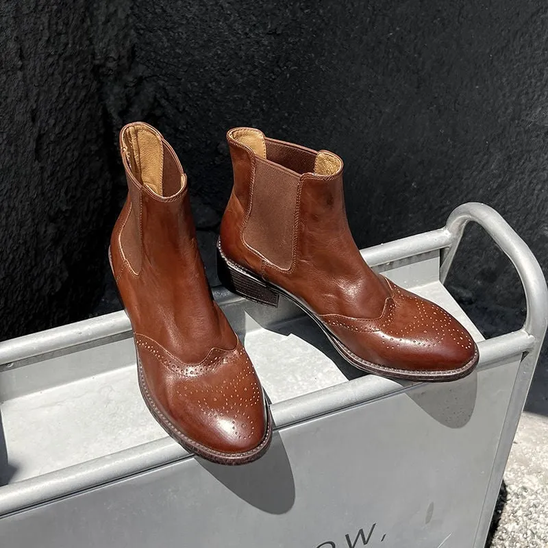 Retro Full Grain Leather Chelsea Boots Brogue Detailing Wear Resistant Anti Slip Sole Black/Coffee American Classics Montrose Plain Toe Oxfords