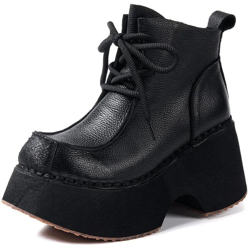 Derby Vs. Oxford Shoes Retro Handmade Leather Chunky Martin Platform Boots Black/Brown