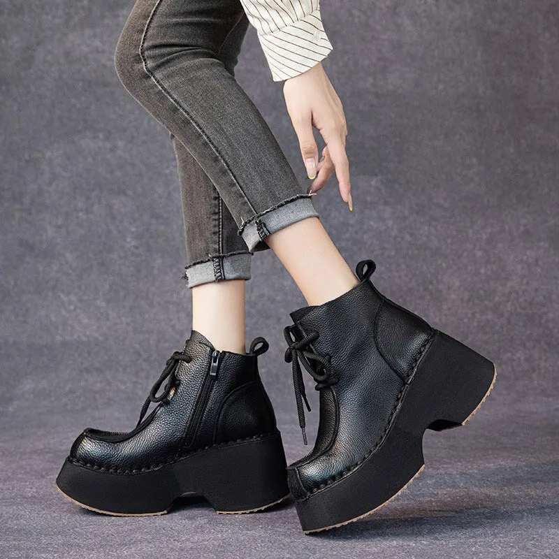 Oxfords Reddit Retro Handmade Leather Chunky Martin Platform Boots Black/Brown