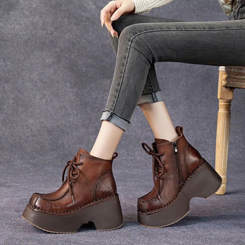 Tabi Oxfords Retro Handmade Leather Chunky Martin Platform Boots Black/Brown