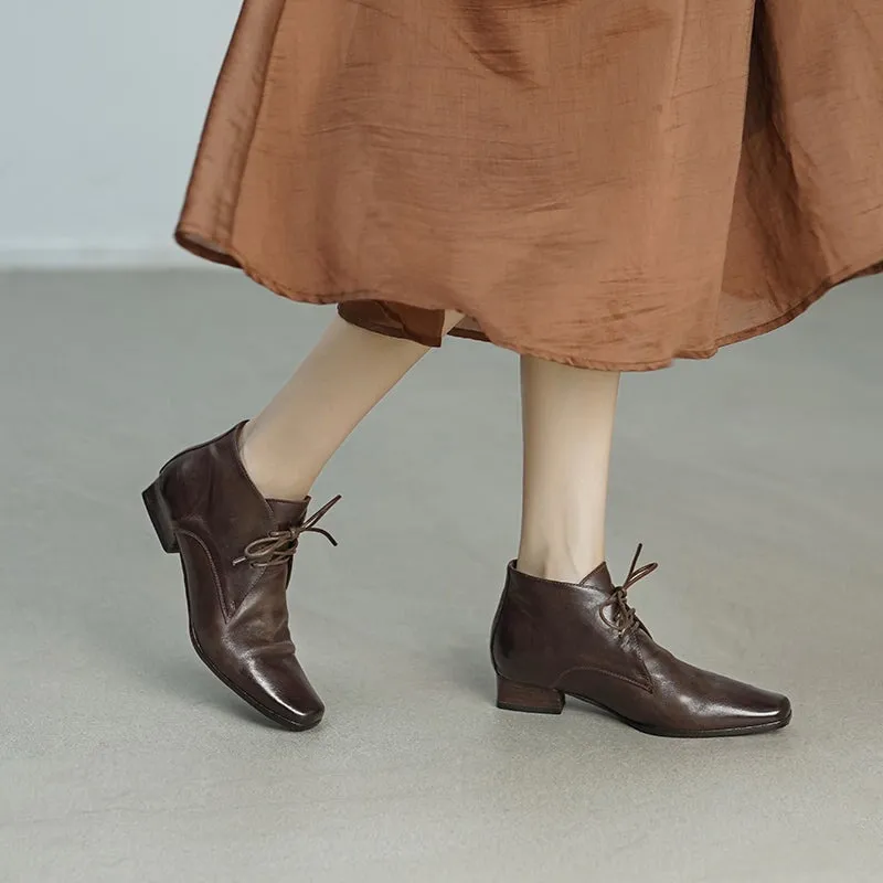 Olin Winchester Oxford Retro Horse Leather Martin Boots For Women Short Ankle Boots in Black/Brown/Grey