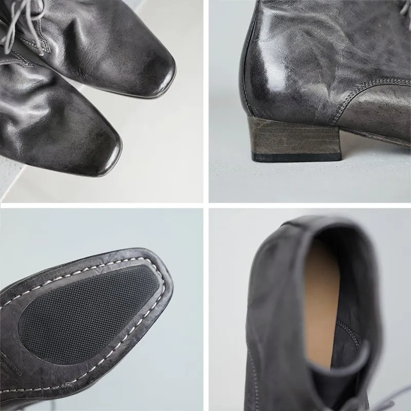 Retro Horse Leather Martin Boots For Women Short Ankle Boots in Black/Brown/Grey Oxford Goodyear