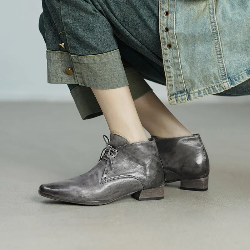 Retro Horse Leather Martin Boots For Women Short Ankle Boots in Black/Brown/Grey Button Up Oxford Shirt