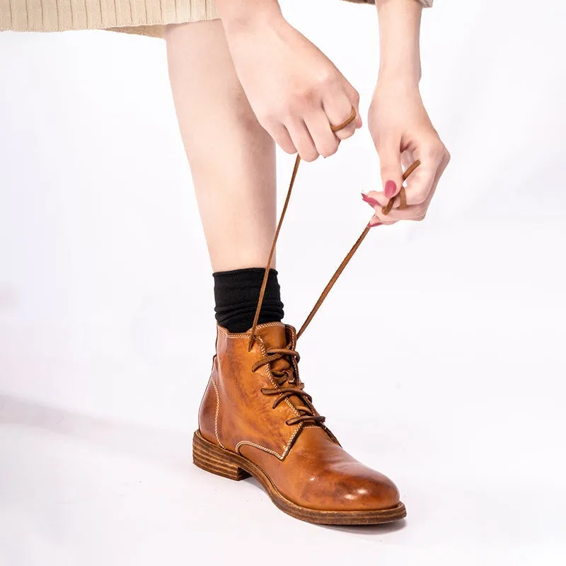 Cordovan Oxfords Retro Horse Leather Martin Boots For Women Sweet and Cool Ankle Boots in Black/Brown/Coffee