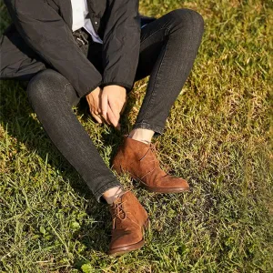 Platform Wingtip Oxfords Retro Soft Desert Boots Handmade Ankle Boots For Women Sweet and Cool in Brown