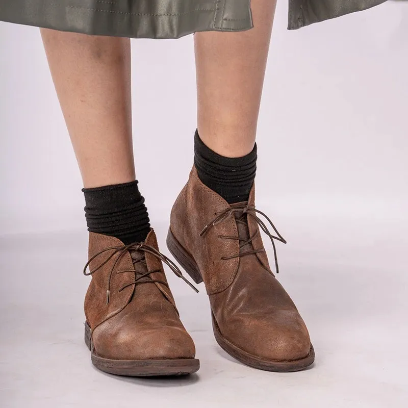 Oxford Ballet Flats Retro Soft Desert Boots Handmade Ankle Boots For Women Sweet and Cool in Brown