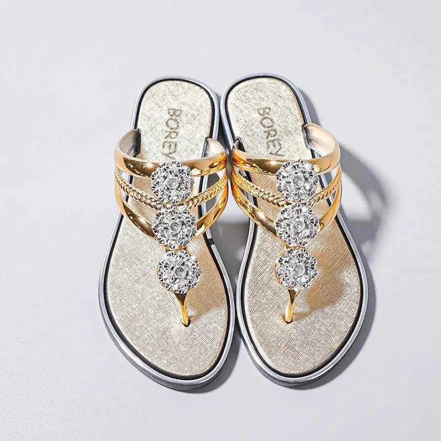 Rhinestone Pattern Hollow Out Slippers Flip Flops