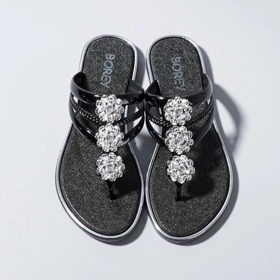 Rhinestone Pattern Hollow Out Slippers Espadrille Sandals Closed Toe