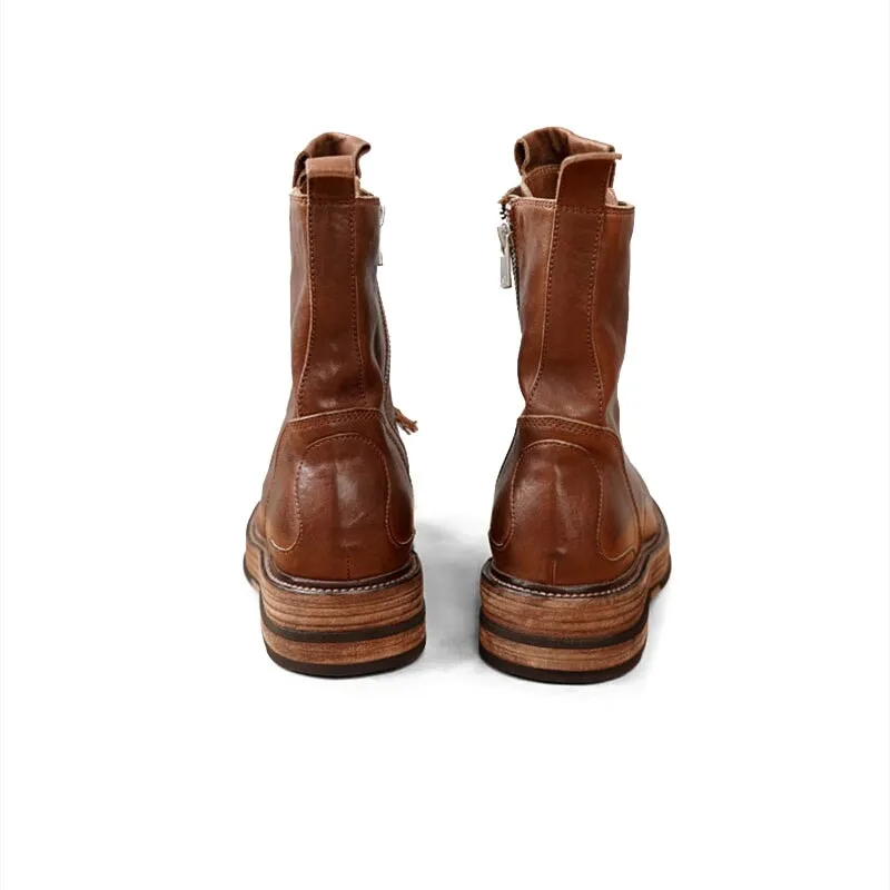 Oxfords Meaning Retro Horse Leather Combat Boots For Women Sweet and Cool Oxford Boots in Brown/Grey