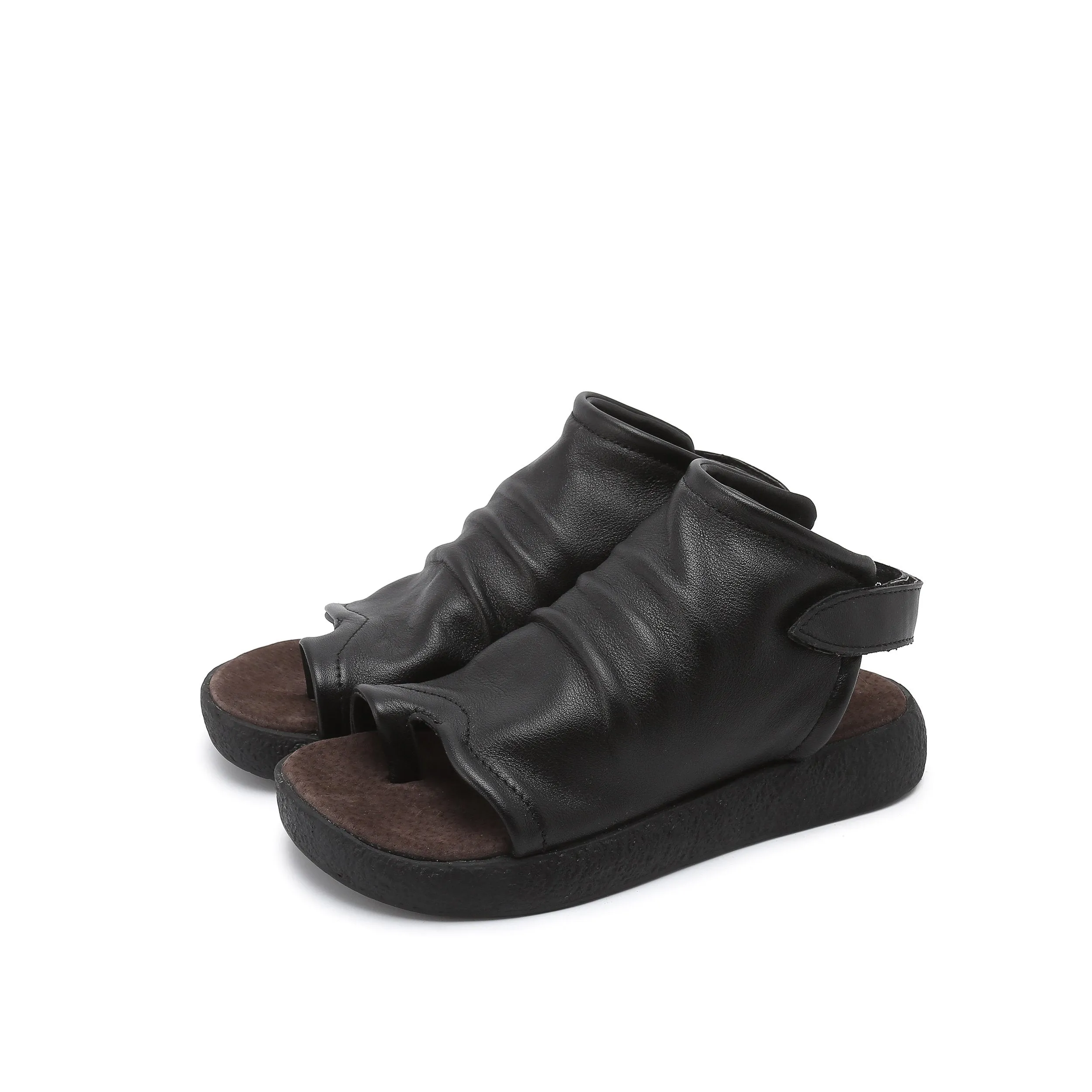 Upton Plain Toe Leather Oxfords Sandals Boots Soft Cowhide Leather Plantform Summer Boots Open Peep Toe Post Wrap Ankle Sandals Flatforms Black/Coffee/Brown