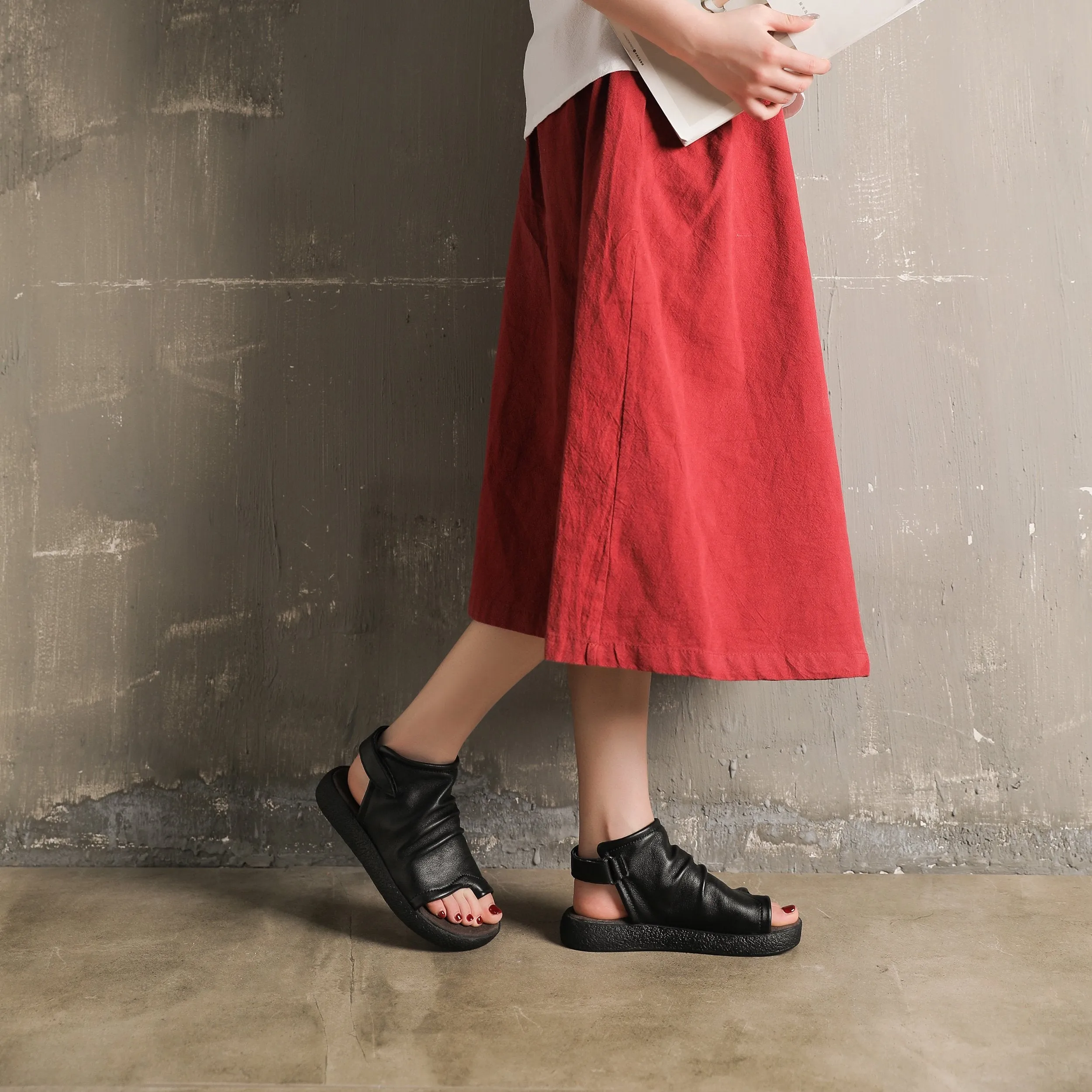 Sandals Boots Soft Cowhide Leather Plantform Summer Boots Open Peep Toe Post Wrap Ankle Sandals Flatforms Black/Coffee/Brown Luna Blu Oxford