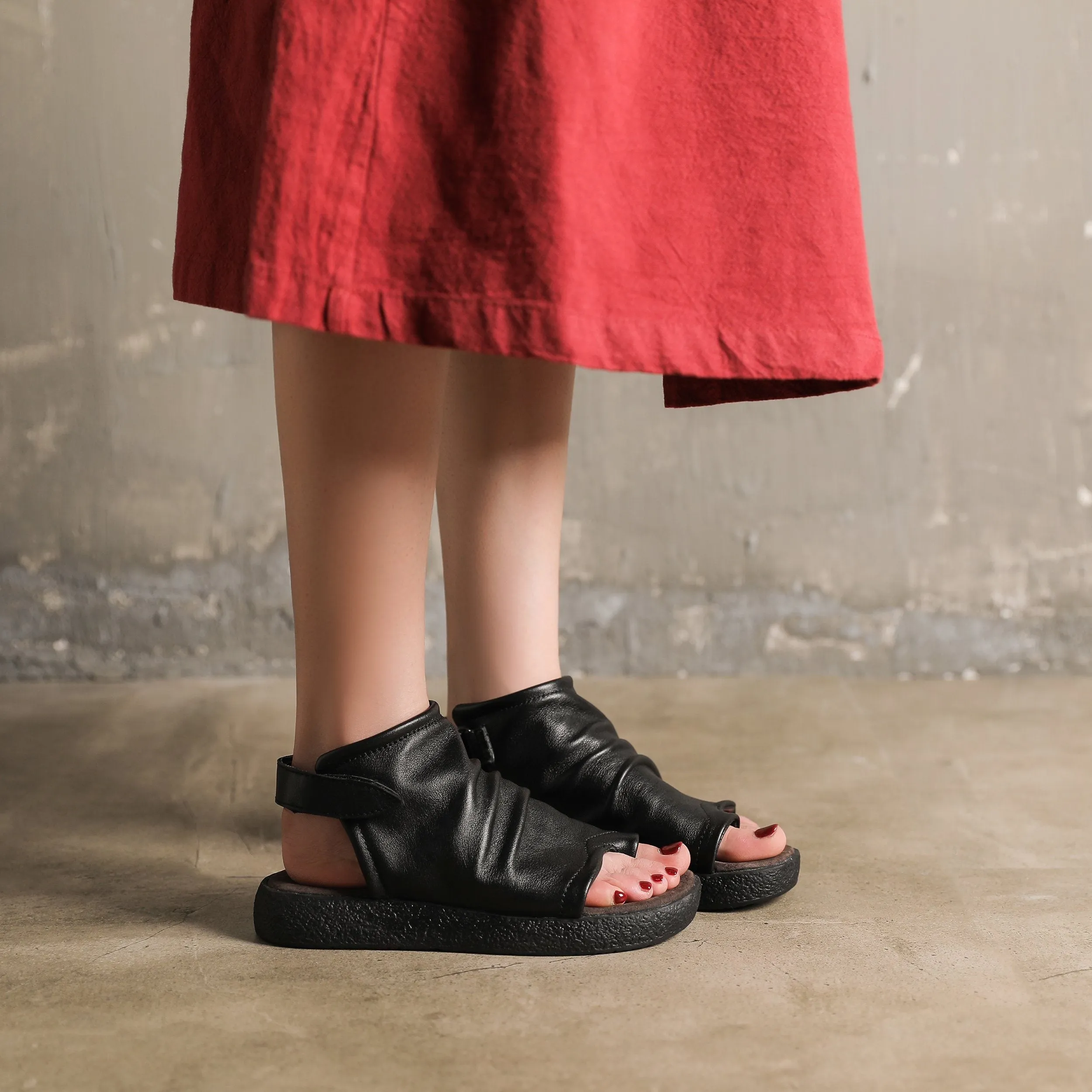 Sandals Boots Soft Cowhide Leather Plantform Summer Boots Open Peep Toe Post Wrap Ankle Sandals Flatforms Black/Coffee/Brown Vince Camuto Lamson Cap Toe Oxford