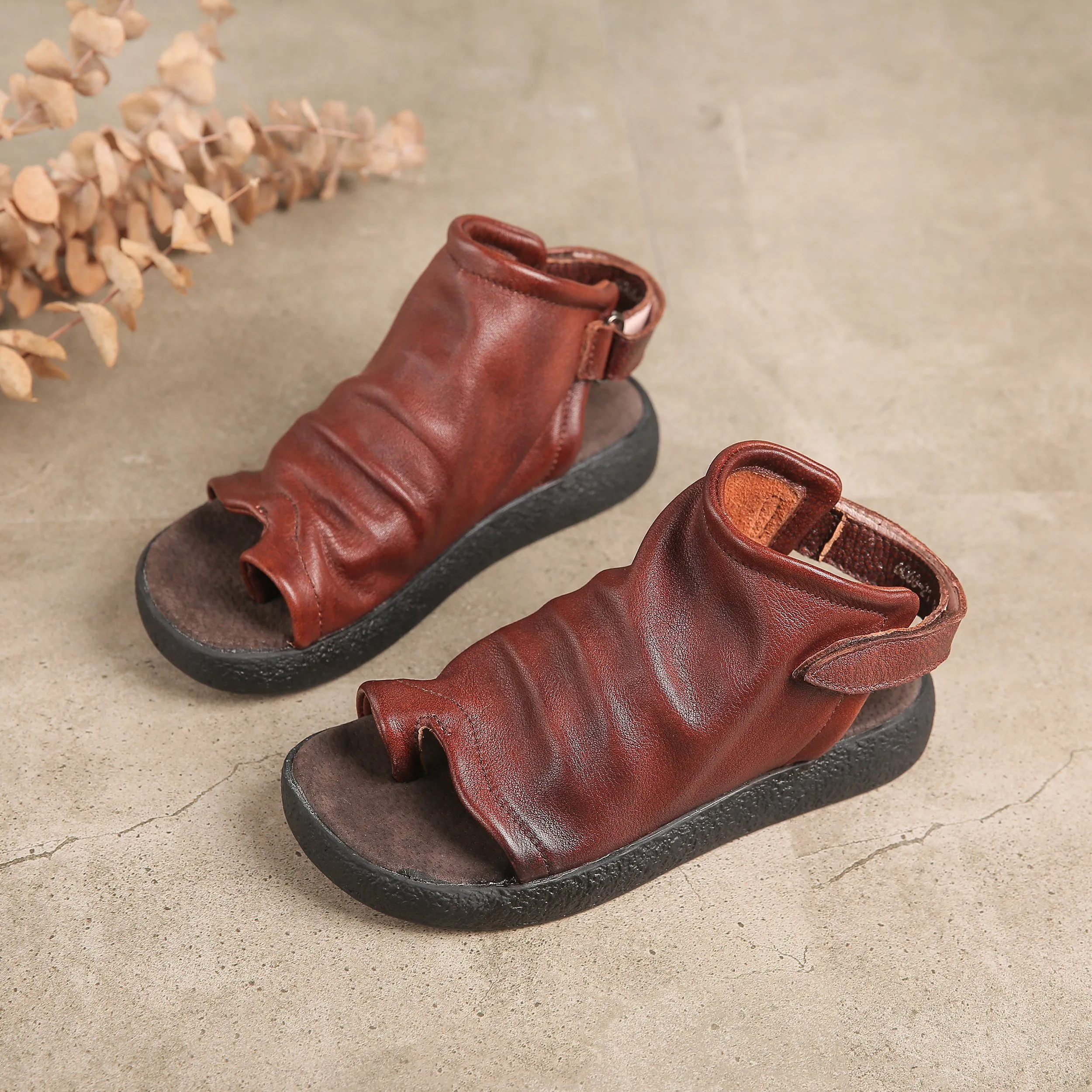 Gold Sparkly Oxfords Sandals Boots Soft Cowhide Leather Plantform Summer Boots Open Peep Toe Post Wrap Ankle Sandals Flatforms Black/Coffee/Brown