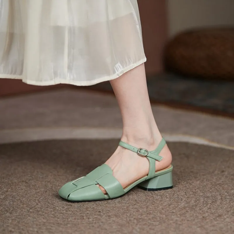 Summer Leather Sandals Dress Shoes Weave Closed Sandals Women Birkenstock Style Sandals