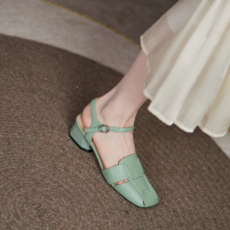 Sandals Paradise Island Summer Leather Sandals Dress Shoes Weave Closed Sandals Women