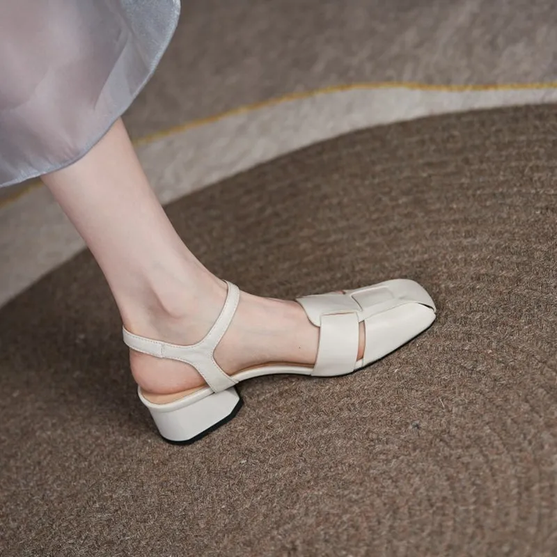 Wedge Sandals Dressy Summer Leather Sandals Dress Shoes Weave Closed Sandals Women