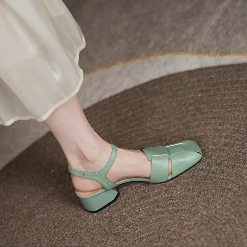 90s Sandals Summer Leather Sandals Dress Shoes Weave Closed Sandals Women