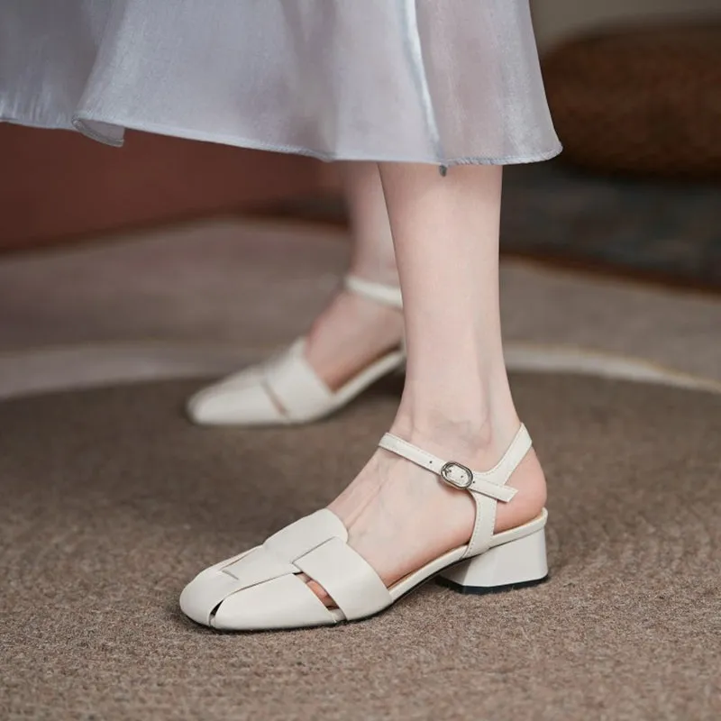 Tide Sandals Summer Leather Sandals Dress Shoes Weave Closed Sandals Women