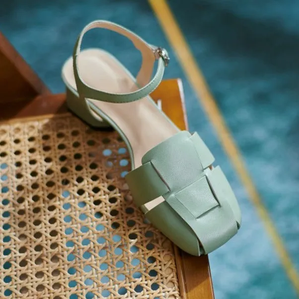 Summer Leather Sandals Dress Shoes Weave Closed Sandals Women Sandals Royal Bahamian Vs Emerald Bay