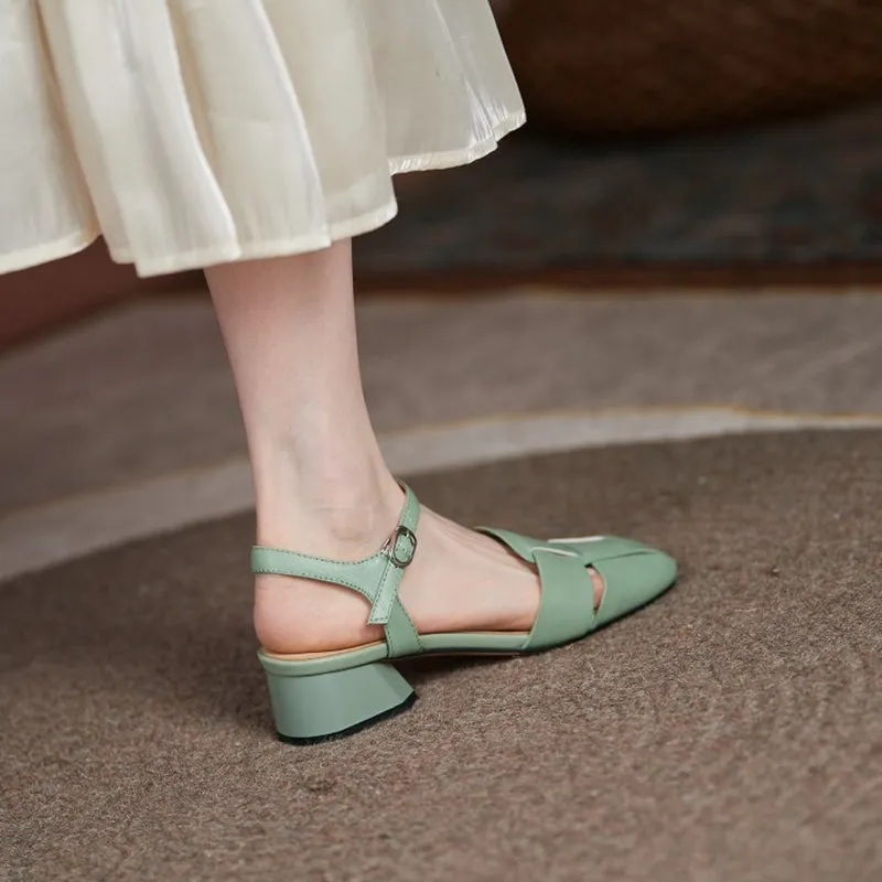 Summer Leather Sandals Dress Shoes Weave Closed Sandals Women Golf Sandals