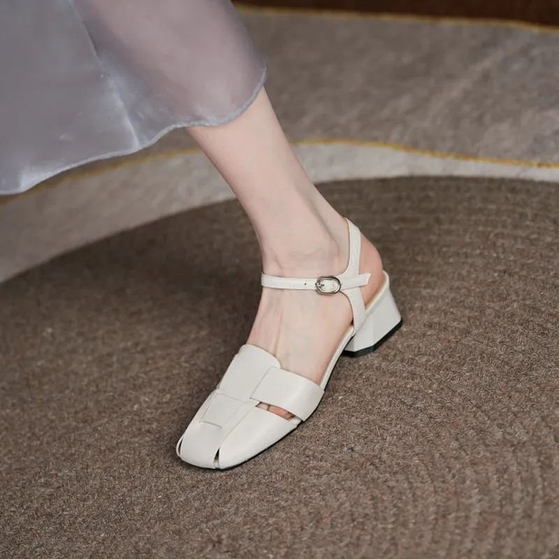 Summer Leather Sandals Dress Shoes Weave Closed Sandals Women Durable Sandals